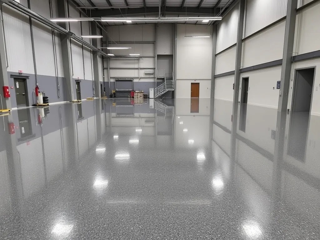 Commercial flake epoxy floor in a warehouse